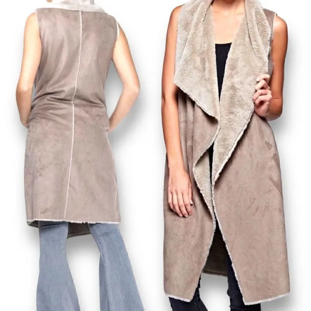 Lovestitch Elsa Vest Women’s Small Tan Long Soft Faux Fur